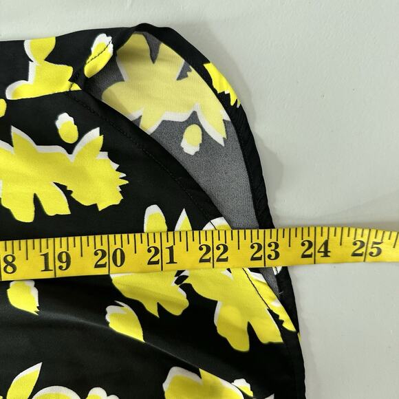 David Lerner Blouse Womens XS Black Yellow Floral Office Career Bright Button - Picture 9 of 10